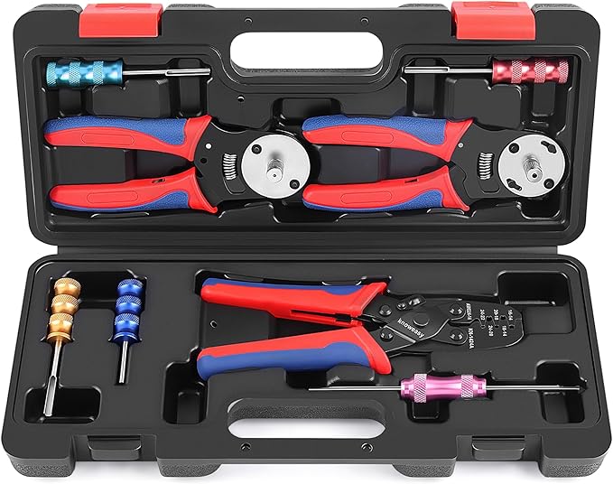 Knoweasy Crimp Tool Kit for Deutsch DT Connectors: Close Barrel and Open Barrel Crimper, Deutsch Removal Extraction Tool, Solid and Stamped Contacts, Weather Pack Terminals - Includes 8PCS