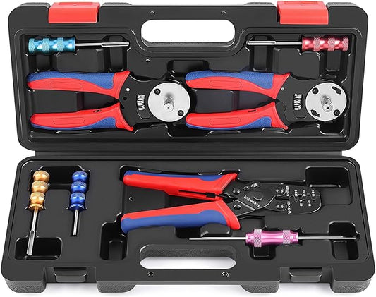 Knoweasy Crimp Tool Kit for Deutsch DT Connectors: Close Barrel and Open Barrel Crimper, Deutsch Removal Extraction Tool, Solid and Stamped Contacts, Weather Pack Terminals - Includes 8PCS