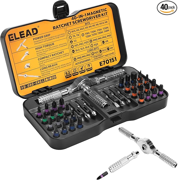 40 in 1 Magnetic Ratchet Screwdriver Set, Multi Bit Magnetic Ratcheting Screwdriver Set with Detachable Ratchet Handle, Repair Tool Kit for Computer Bicycle Furniture DIY
