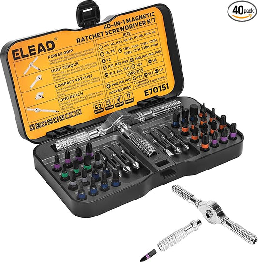 40 in 1 Magnetic Ratchet Screwdriver Set, Multi Bit Magnetic Ratcheting Screwdriver Set with Detachable Ratchet Handle, Repair Tool Kit for Computer Bicycle Furniture DIY