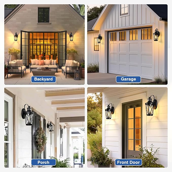 VIANIS Exterior Lighting Fixtures, Black Outdoor Motion Sensor Light, 2-Pack Outdoor Lanterns for Porch, Anti-Rust Dusk to Dawn Sensor Wall Mount, Modern Exterior Wall Sconce Outside Lights for Patio