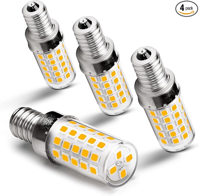 E12 Candelabra LED Light Bulbs 60 Watt Equivalent 6W 2700K Warm White 550lm Non-dimmable 120 Volt C7 T6 E12 Small Base for Chandeliers Pendant Ceiling Fan Lighting Table Salt Lamp, 4 Pack