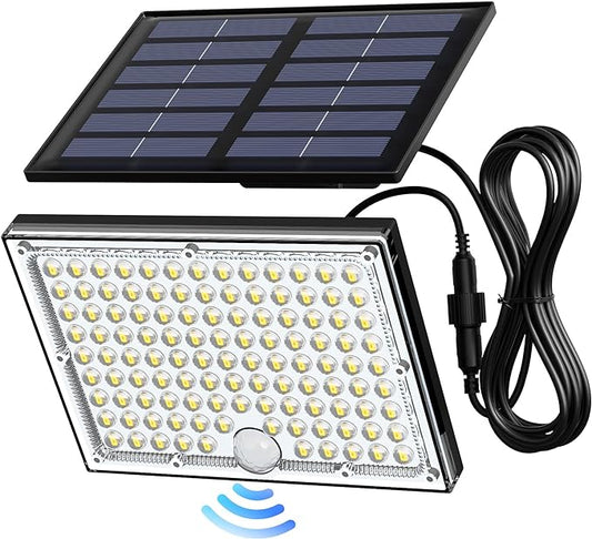 JACKYLED Solar Lights Outdoor with Motion Sensor, 113LED Cool White Solar Flood Lights, Waterproof Dusk to Dawn Solar Powered Security Spot Lights for Porch Patio Yard Garage, 1 Pack