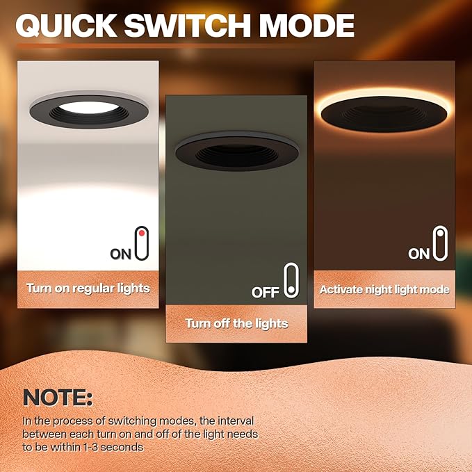 24 Pack Black 5/6 Inch LED Can Lights with Night Light, 5CCT Retrofit Recessed Lighting Selectable 2700K-6000K Dimmable, 12W=75W, 1200LM Downlight with Metal Smooth Trim-ETL and Energy Star