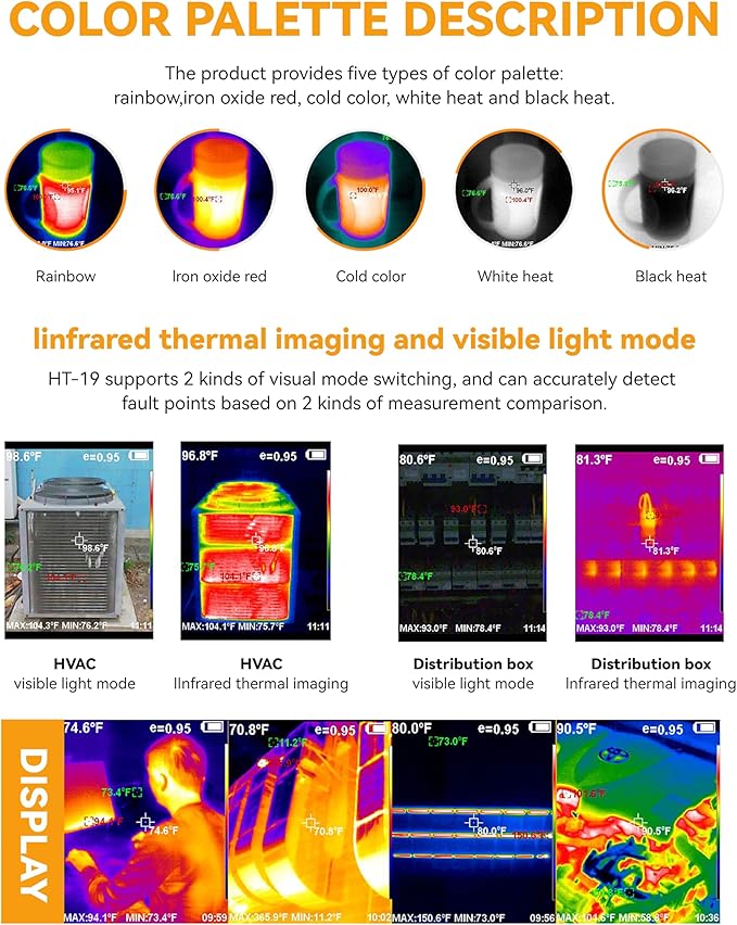 Hti-Xintai Higher Resolution 320 x 240 IR Infrared Thermal Imaging Camera. Model HTI-19 with Improved 300,000 Pixels, Sharp 3.2in Color Display Screen, Battery Included. Lightweight Comfortable Grip.