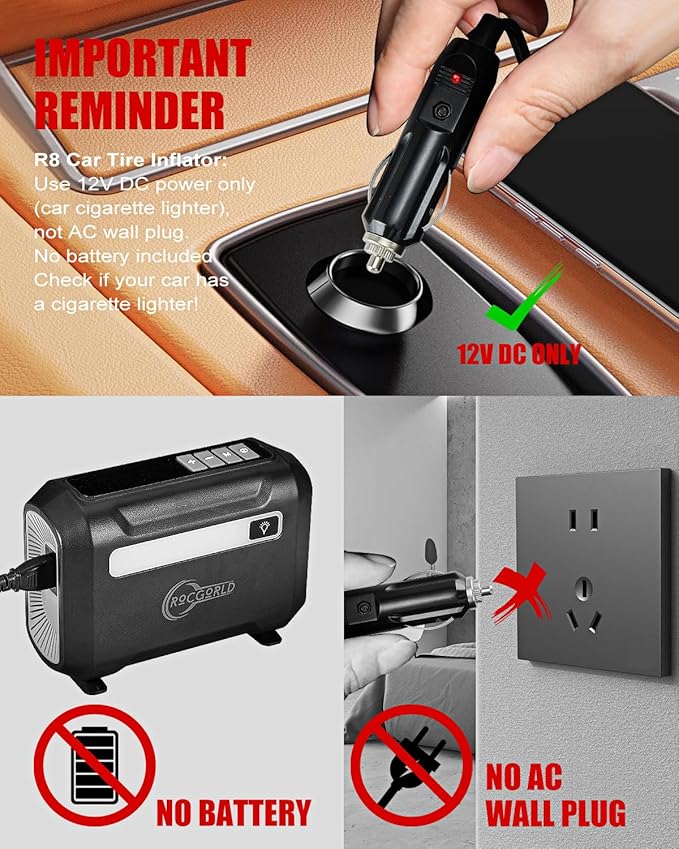 R8 Tire Inflator Portable Air Compressor, DC 12V Portable Air Compressor with Large Dual Digital Screen, 3X Faster Inflation Portable Air Pump for Car Tires, Bike, Motor - Car Accessories