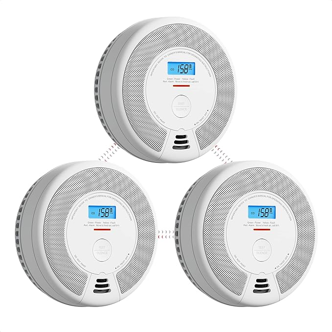 X-Sense Wireless Interconnected Combination Smoke and Carbon Monoxide Detector with LCD Display & 10-Year Battery, Over 820 ft Transmission Range, 3-Pack