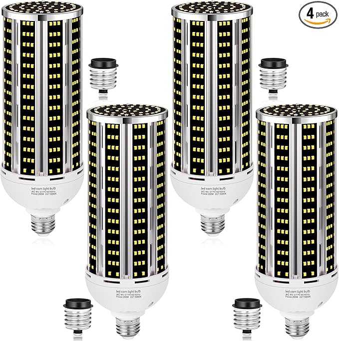 200W LED Corn Light Bulb 4 pack,(2000W Equivalent )Commercial Grade 30500LM DayLight 5000K E26/E39 Medium Mogul Base LED Lamp,Large Area Lights For Outdoor Indoor Garage Warehouse Factory Bay Light