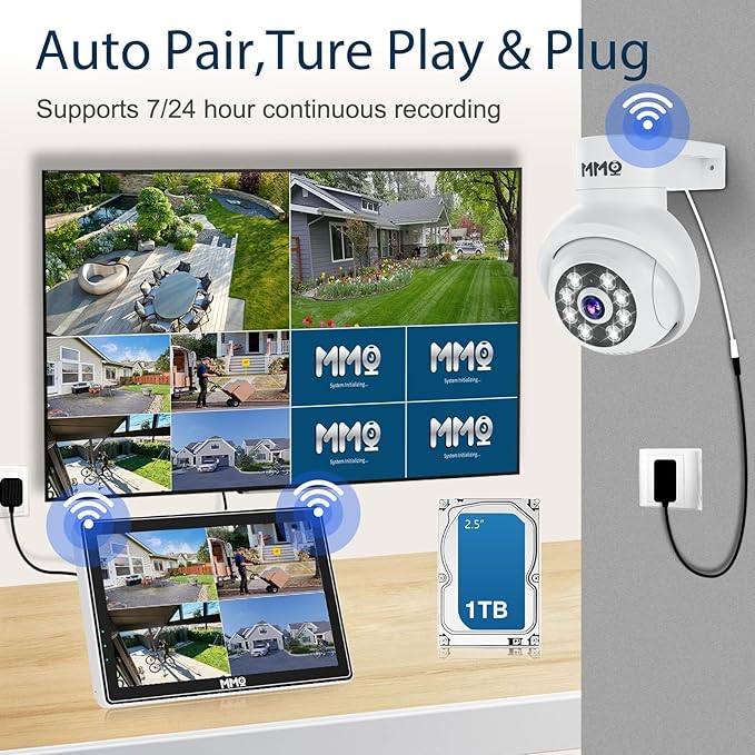 【Wireless Pro, 3K &10CH】5MP Security Cameras Wireless Outdoor with 10.1" LCD Monitor, 4PCS WiFi PTZ Security Cameras with 4K NVR for Home Surveillance,1TB HDD, Auto Track, 2-Way Audio,Motion Alert,5G