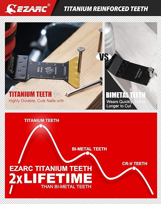 EZARC Titanium Oscillating Saw Blades, Oscillating Multitool Blades for Metal, Wood Nails, Screws Cutting, Plastic, 10 Pack