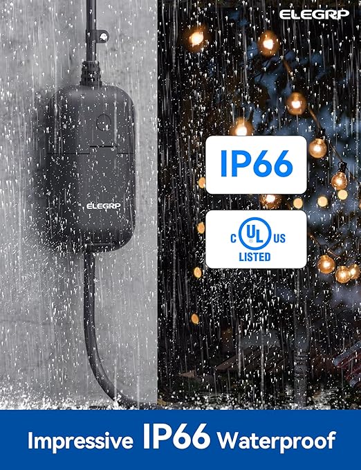 ELEGRP PQR10 Outdoor Smart Plug Waterproof IP66, WiFi Plug Compatible with Alexa & Google Assistant, Smart Outdoor Outlet for String Lights, No Hub Required, 1875 Max, UL Certified, 1 Pack, Black