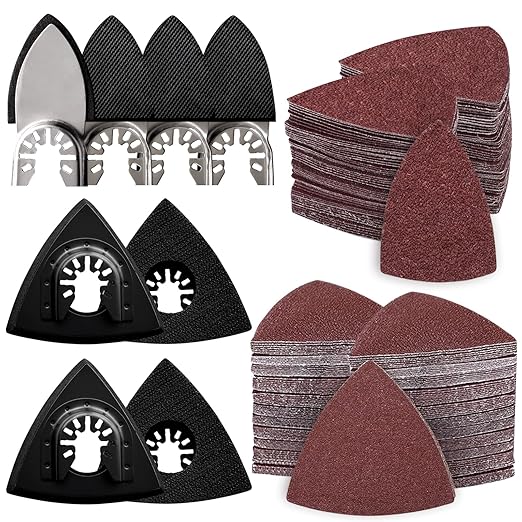 208Pcs Oscillating Tool Sanding Pads Kit, 4Pcs Triangle Sanding Pads and 4Pcs Finger Sanding Pad, 200Pcs Multitool Sandpaper Set, Grit Fit for Finishing Wood Sanding