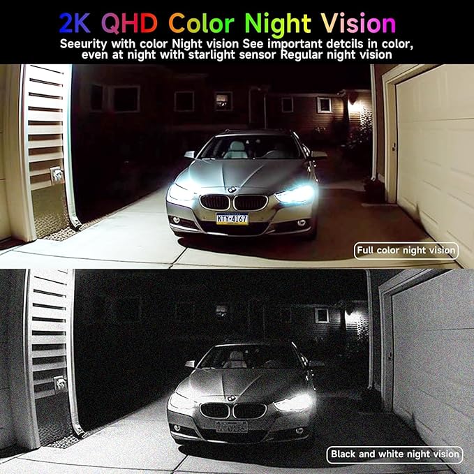 Rraycom 2Pack Security Cameras Wireless Outdoor, 2K Battery WiFi Surveillance Indoor Home Camera with AI Motion Detection Spotlight Siren Alarm, Color Night Vision, 2-Way Talk, Waterproof, Cloud/SD