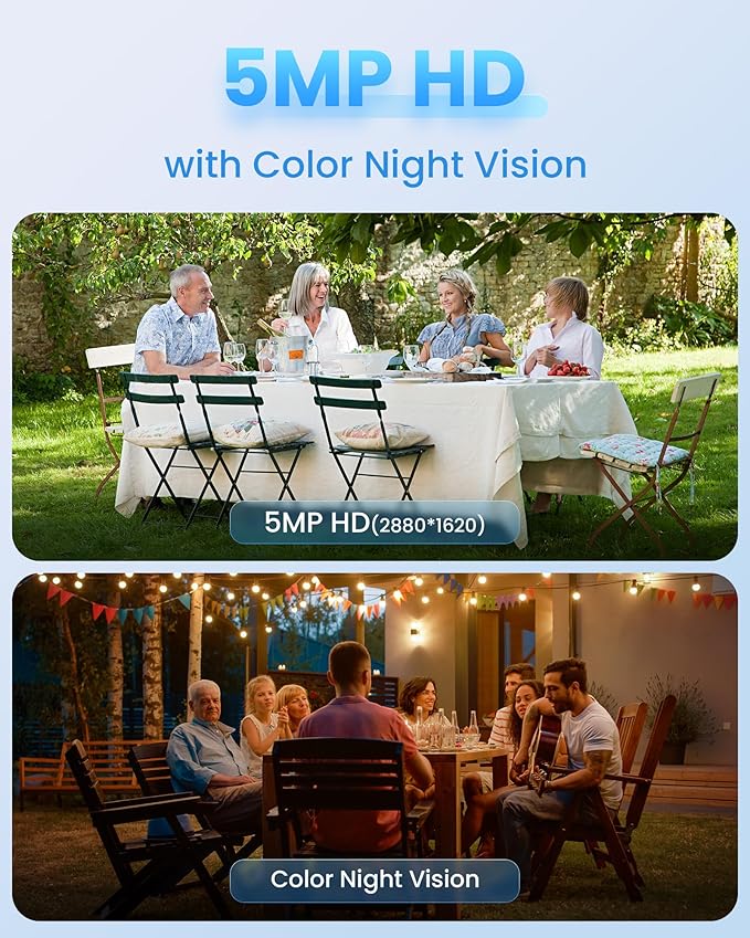 5MP Wireless Security Camera System Wi-Fi 6, Color Night Vision, 355° Pan 95° Tilt, Light & Siren Alarm, Human Vehicle Detection, Two-Way Audio for Indoor Outdoor,8CH NVR 128GB Local Storage