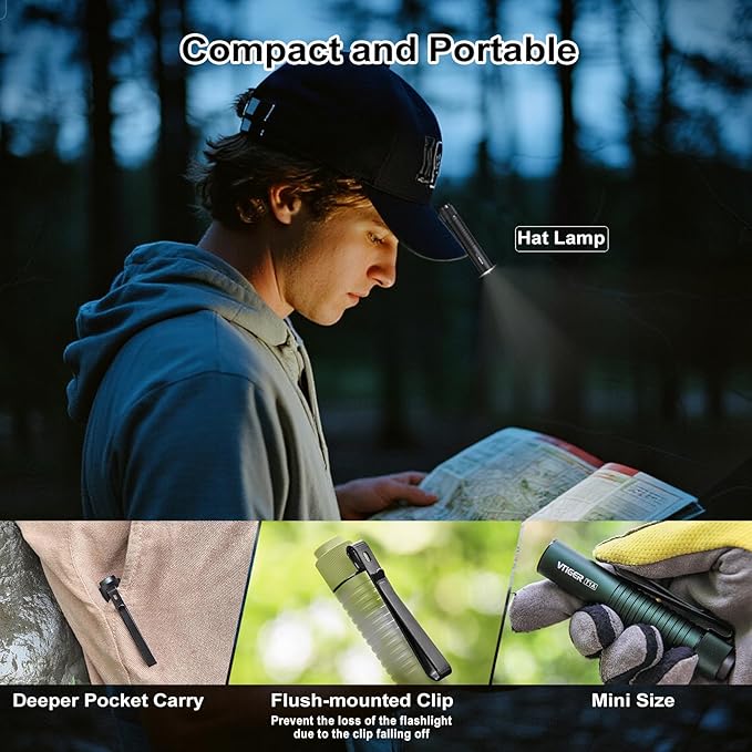 VTIGER T1A Mini Pocket EDC Flashlight with Clip,1300 Lumen Compact AA Rechargeable LED Little Flashlights, Super Bright Tail Switch Small Flash Light with Magnet for Camping,Hiking,Outdoor,Emergency