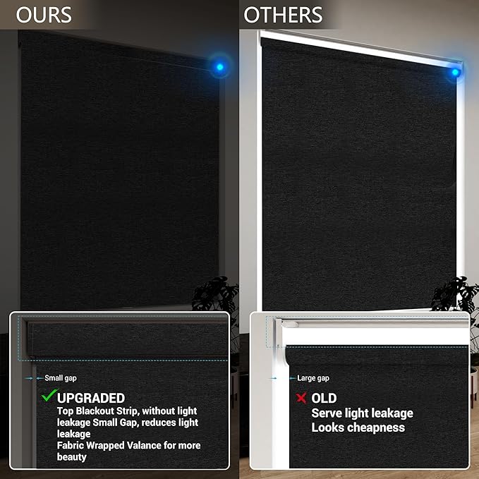 Motorized Blinds with Remote, Light Filtering Smart Roller Blinds Compatible with Apple Homekit Google Home and Alexa, Automatic Window Blinds Customize, Black