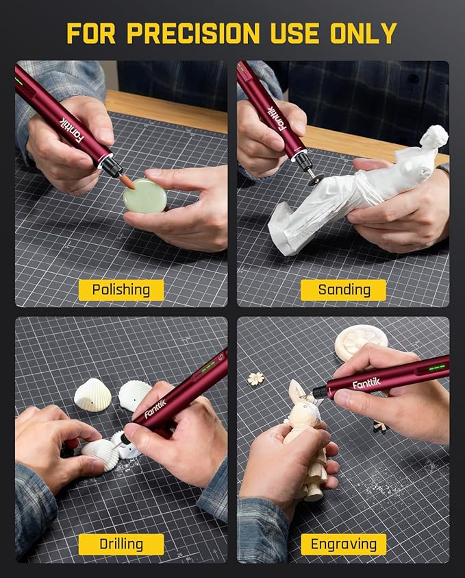 Fanttik F2 Master Mini Cordless Rotary Tool Kit 4V, NeoPulse Motor, 5 Variable Speed, 25000 RPM, Revostor Hub, 35 Accessories, for Sanding, Polishing, Drilling, Carving, 3D Printer DIY Crafts - Red