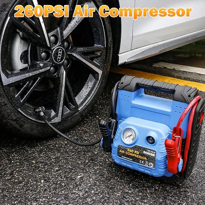 1800 Amp Jump Starter with Air Compressor, acetek Car Battery Jump Starter 260 PSI Tire Inflator, 20000 mAh 12V Auto Lead-Acid Battery Booster (Up to 6L Gas or 6L Diesel Engine) with LED Light & USB