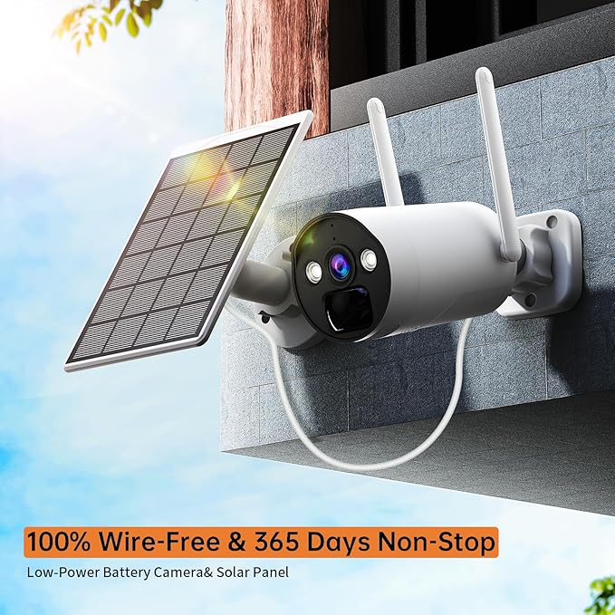 CAMCAMP 3MP Solar Security Cameras Wireless Outdoor, Solar-Power CCTV Camera Security System, 4-Cam Kit, PIR Human Detection, 2-Way Audio, Color Night Vision, Spotlight Alert, SD Local Storage/Cloud