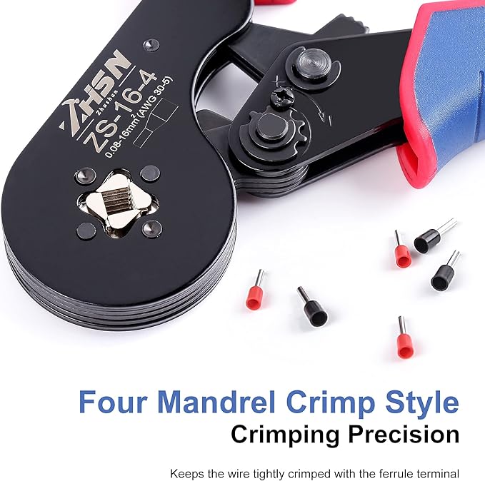 Zhushan HSC16-4 Ferrule Crimp Tool Kit,Wire Ferrule Crimper AWG 30-5 (0.08-16mm²) with 1000PCS Ferrule Connectors Wire Ends Terminals