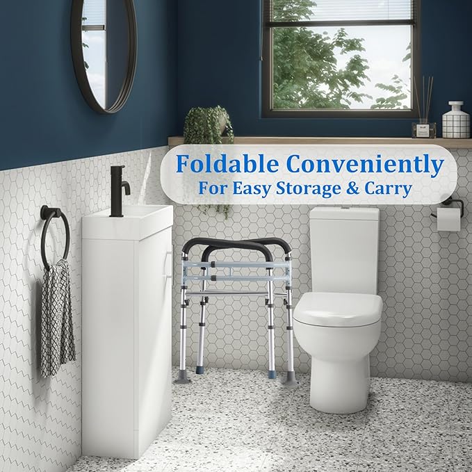 Toilet Safety Rail - Adjustable Detachable Medical Safety Frame for Elderly & Handicap, Heavy Duty Handles, Fits Most Toilets