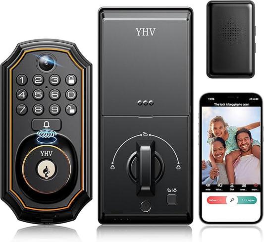 Keyless Entry Door Lock with Camera Electronic Smart Lock Fingerprint Keypad Deadbolt with Code, App Remote Control, Auto Unlock, Wi-Fi Connected, Doorbell for Front Door