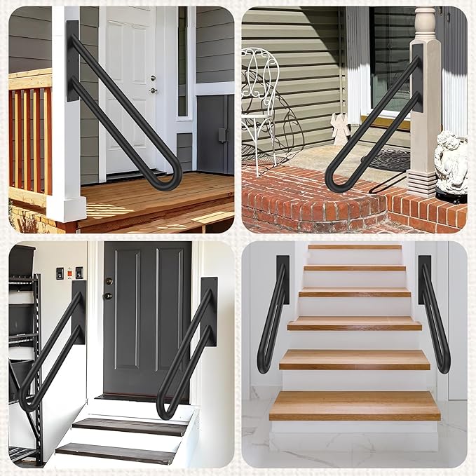 GORWARE Handrails for Outdoor Steps, 32" U-Shaped Handrail Wall Mount with Matte Black Finished,1-3 Steps Railings,Safety Grab Bar for Outdoor Indoor Stairs, Garage, Porch, Toilet, Yard and Garden