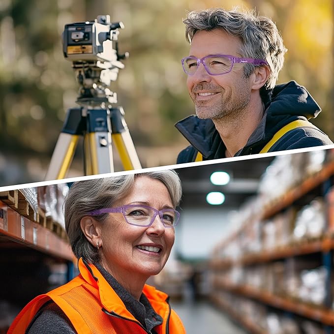 ProtectX Stylish Anti-Fog & Scratch-Resistant Safety Glasses With Readers, UV Protection Goggles, Anti-Impact Lightweight Glasses for Men＆Women Lilac Reading 2.5-6 Pack