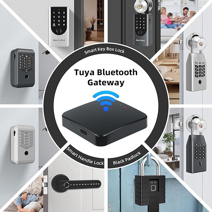 Smart Tuya Gateway,Tuya App Remote Control,Devices with Bluetooth Connectivity to Tuya-enabled Functions,Support Smart Key Box and Door Lock for Remote Unlocking (Black)