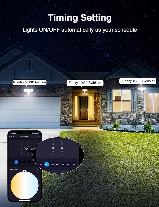 Onforu 65W Smart LED Security Lights Motion Sensor Light Outdoor, 5500LM, 2500K-6500K, APP Control, WiFi Alexa Flood Light Motion Detector with Adjustable 3 Head, IP65 Wall Light for Yard, Garage