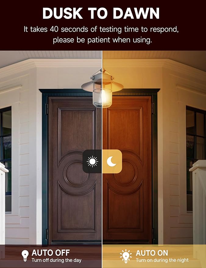 Dusk to Dawn Light Bulbs, Outdoor Light Bulbs, ST64 6W Equivalent 60W, 2700K Soft White, 600LM LED Outdoor Lighting, E26 Base, Photocell Sensor, Auto On/Off Bulb for Porch Patio Garage, 8 Pack