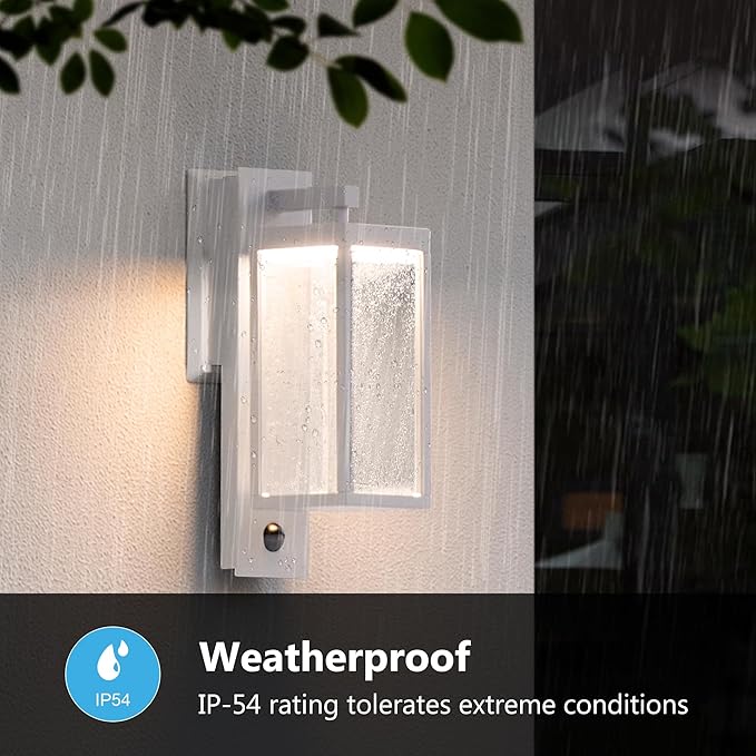 Lustrlach Outdoor Motion Sensor Wall Lights,15In Modern LED Exterior Sconce White Porch Light Fixture IP54 Waterproof with Glass for House Patio Garage Garden,3000K,750LM