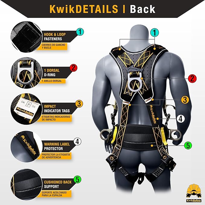 KwikSafety - TYPHOON Safety Harness [3 D-RINGS + BACK SUPPORT] Safety Harness Fall Protection Kit, 2025 ANSI Compliant