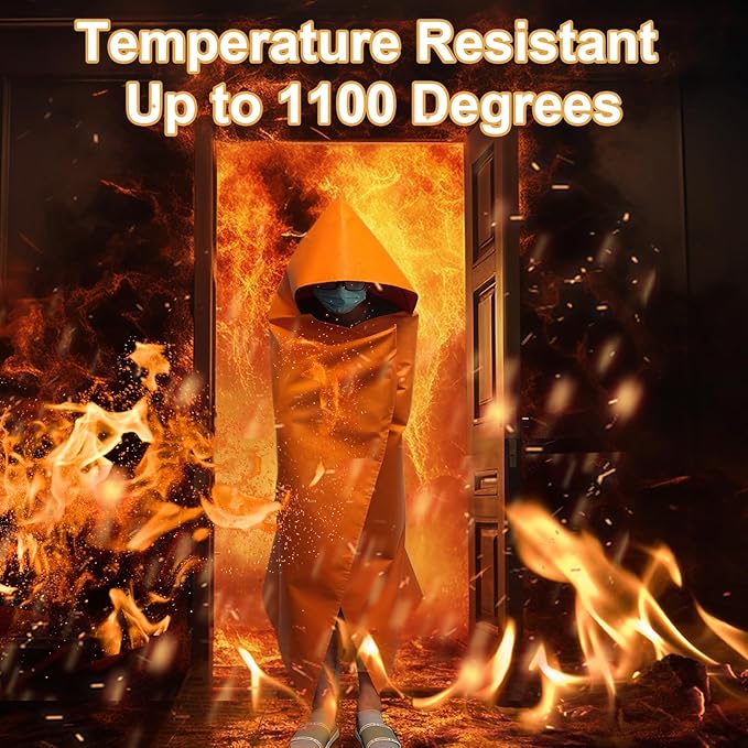 DIBBATU Fireproof Cloak, Fire Escape Cloak, Extra Big Fireproof Fiber Cape, Emergency Used as A Fire Blanket, Head Protection Fire Escape Suit for Household, Office Home (Orange, 63 * 56in)