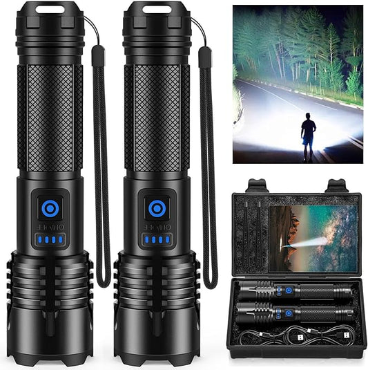 Rechargeable Flashlights High Lumens, 90,000 Lumens Super Bright Led Flashlights with USB Cable, Adjustable Powerful 5 Modes Waterproof Flashlight Handheld Flash Light for Home Camping