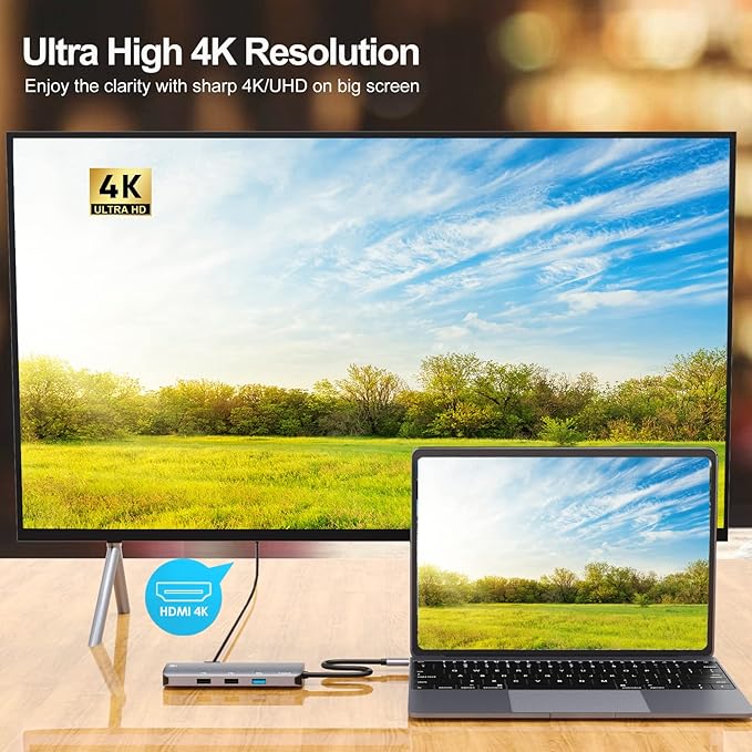 USB-C Hub (8-in-1) with 4K@60 HDMI Display, 5Gbps USB-A Data、SD/TF、Ethernet Ports and for MacBook Pro, MacBook Air, Dell XPS, Lenovo Thinkpad, HP Laptops and More
