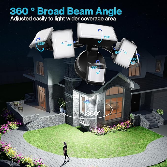 Olafus 100W Motion Sensor Outdoor Lights, 10000LM 2 Pack Motion Sensor Flood Light, Dusk to Dawn Outdoor Lighting, IP65 Waterproof Motion Detector Lights for Outside, Black