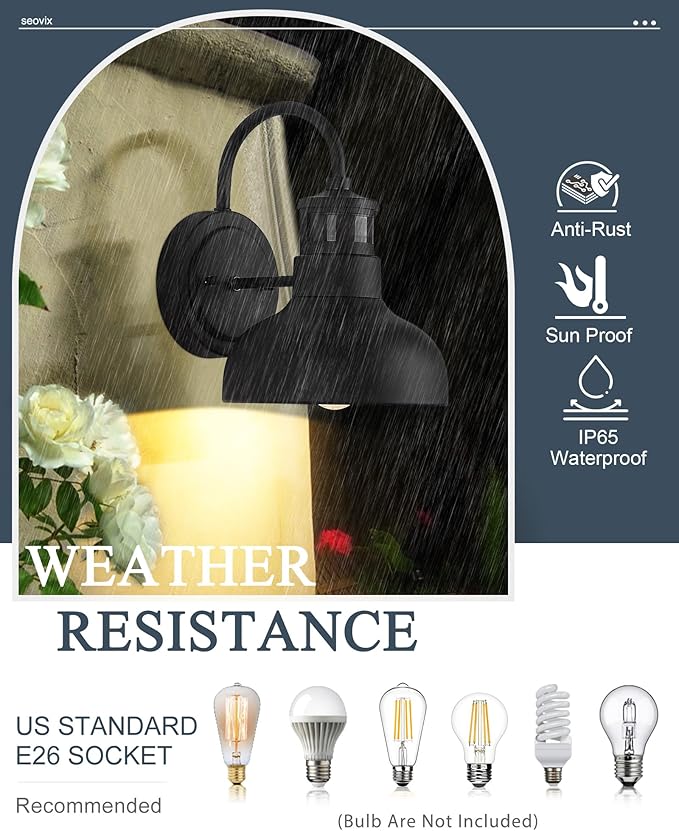 2Pack 7” Motion Sensor Outdoor Wall Light, Outdoor Light Fixture Dusk to Dawn E26 Base Socket, IP65 Waterproof Outside Porch Lights for Garage, Porch, 2210SBK(G)-2