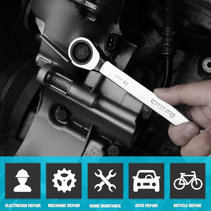 DURATECH 17mm Ratcheting Combination Wrench, SAE, 72-Tooth, 12-Point, CR-V Constructed with Mirror Polish