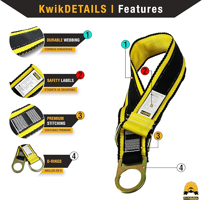 KwikSafety - TYPHOON Safety Harness [3 D-RINGS + BACK SUPPORT] Safety Harness Fall Protection Kit, 2025 ANSI Compliant