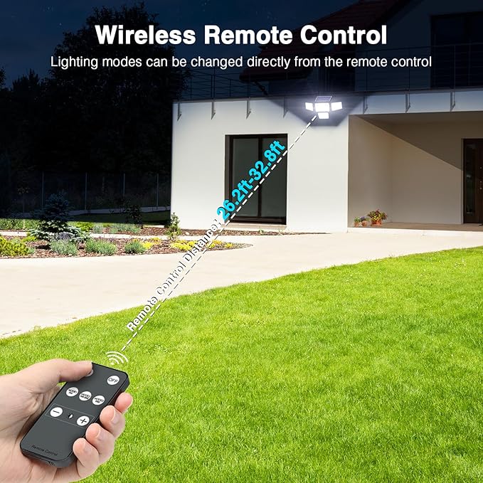 4500LM Solar Lights Outdoor Waterproof, 254 LED Solar Flood Lights Outdoor with 2 Motion Sensor, 4 Heads Security Light with Remote Control for Yard Outside House Garage 2 Pack