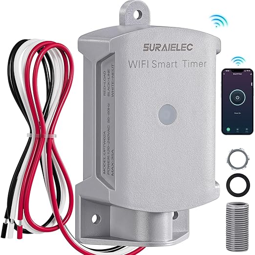 SURAIELEC 35 AMP Wi-Fi Smart Timer Switch for Outdoor Electrical Boxes, 120V WiFi Pool Timer, Power Distribution Waterproof Junction Box, RV Outlet, Pool Light, Security System, Holiday Decorations
