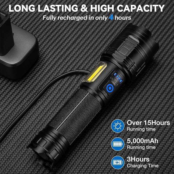 Flashlight Rechargeable 90,000 High Lumen - 2 Pack LED Flash Light with COB, 7 Modes Powerful Handheld Flashlight for Home, Camping (2)