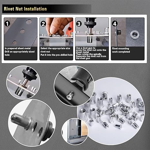 Rivet Nut Combination Kit 480PCS, Embedded Rivet Nuts, Rivet Nut Sorting Tool, M10 M8 M6 M5 M4 M3, for Automotive, Home Decoration and Industrial Applications