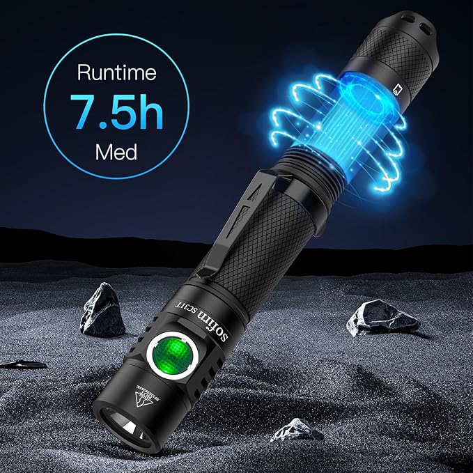 Tactical Flashlight Sofirn SC31T with Holster and Diffuser, Rechargeable Powerful Flashlights for Emergencies, Pocket EDC Flashlights, 2000 HIgh Lumens, LED Bright Flashlight for Home, Battery Powered