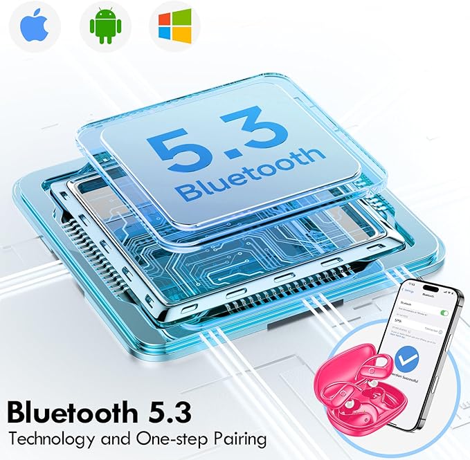 kurdene Wireless Earbuds Bluetooth Headphones Sport,Over Ear Buds with Deep Bass Sound,60Hrs Playtime Earphones Redesigned Comfort Fit with Earhooks for Running,Meeting,Workout-Hot Pink