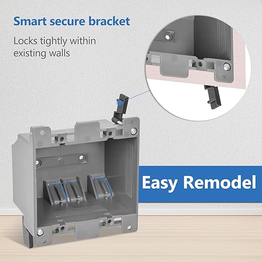 2 Gang Electrical Box Old Work Outet Box, PVC, UL Listed, 24 Pack, Grey