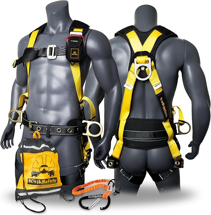 KwikSafety - TYPHOON Safety Harness [3 D-RINGS + BACK SUPPORT] Safety Harness Fall Protection Kit, 2025 ANSI Compliant