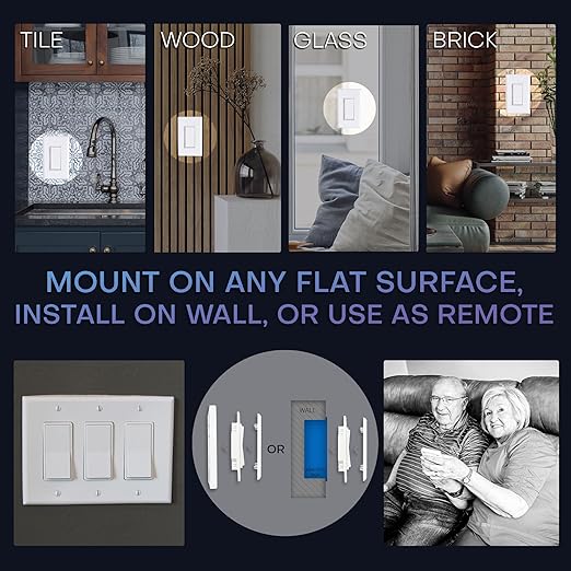 RunLessWire 3-Way Battery-Free DIY Wireless Light Switch Kit 150ft RF Range Self-Powered by Kinetic Energy for Hallways & Stairways: 2 Remote Switches Control 1 5A On/Off Receiver – White