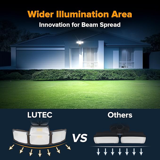 LUTEC 80W 9000LM LED Security Lights Motion Sensor Outdoor Lights, 4 Head LED Flood Light Outdoor 5000K Daylight, IP65 Waterproof, Motion Detected Light for Outside, House, Garage, Yard (Brown)